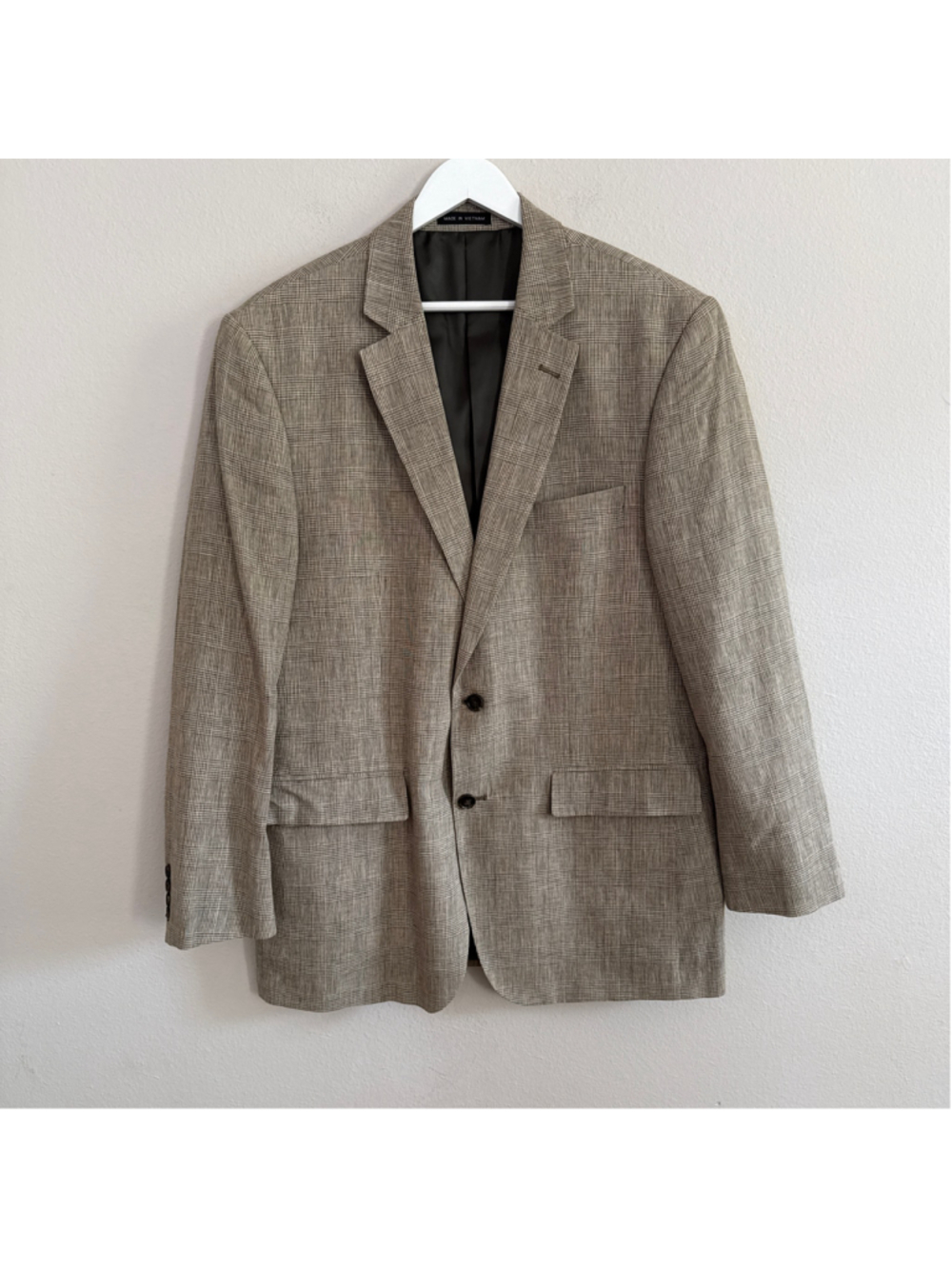 Men's Jones New York Blazer 42L Beige Brown Plaid Sport Coat